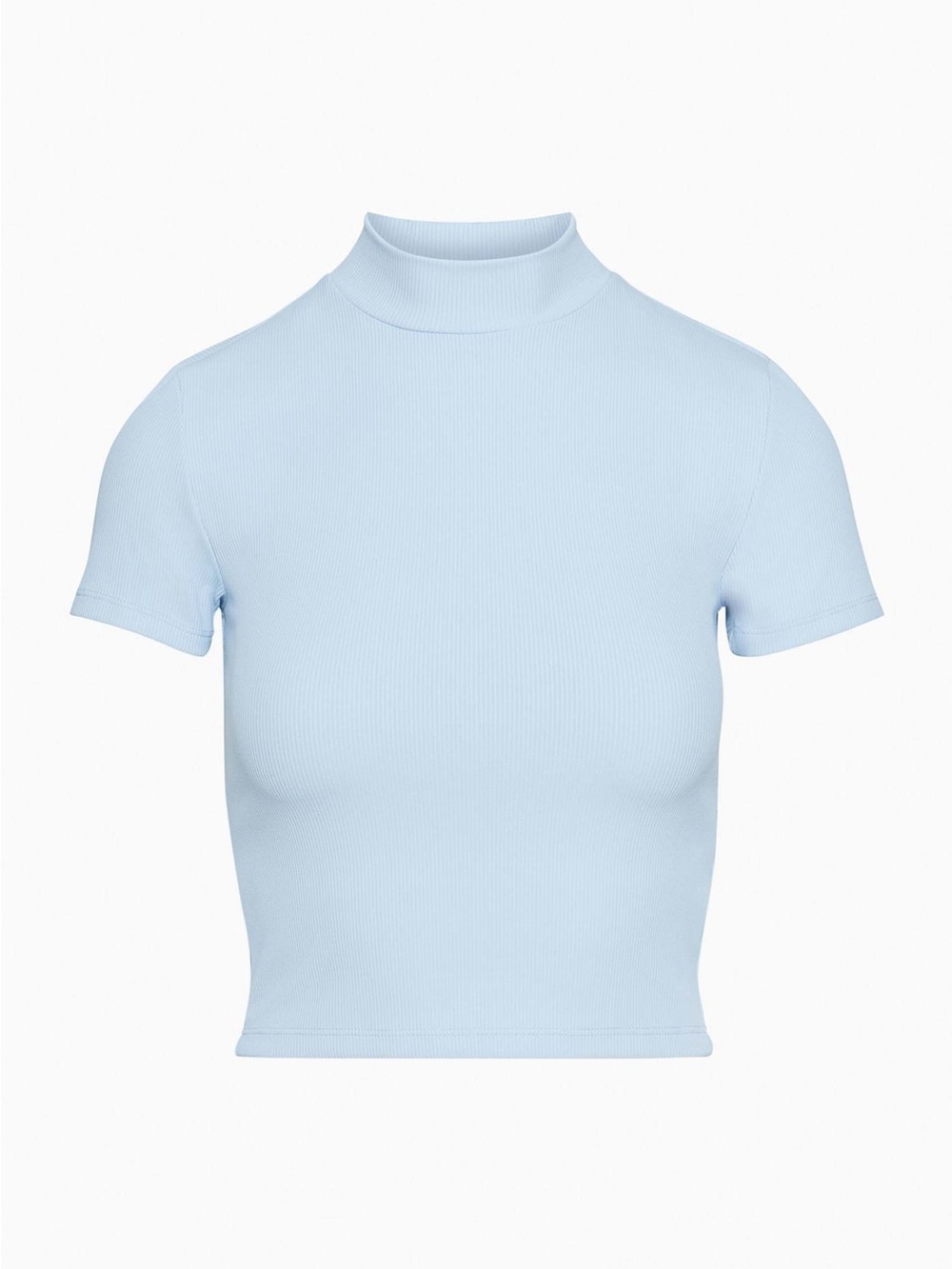 Babaton Pastel Blue Formarib Mockneck T-Shirt Ribbed Mock-Neck Crop
